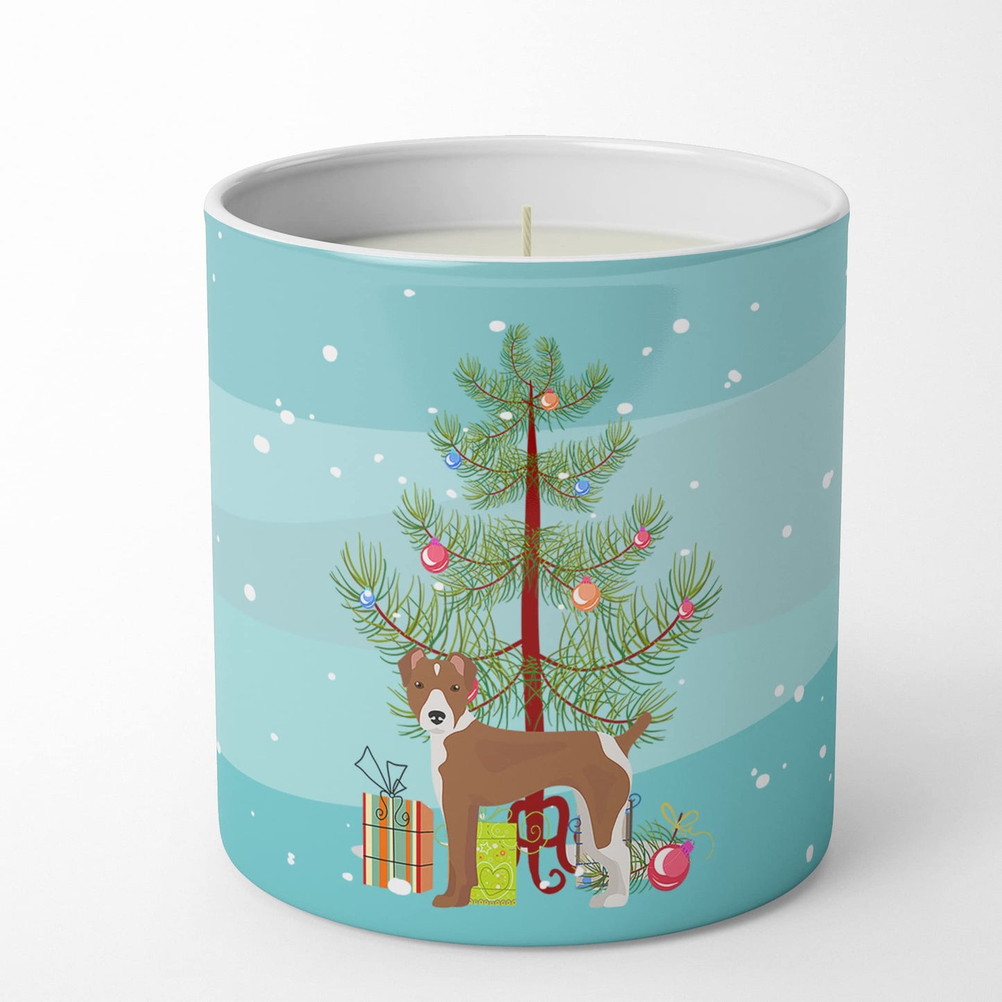 Caroline's Treasures CK3482CDL Rat Terrier Christmas Tree 10 oz Decorative Soy Candle Nature Soy Wax Essential Oil Home Decor Ideal for Bedroom Kitchen Bath Office Gift, 10 oz