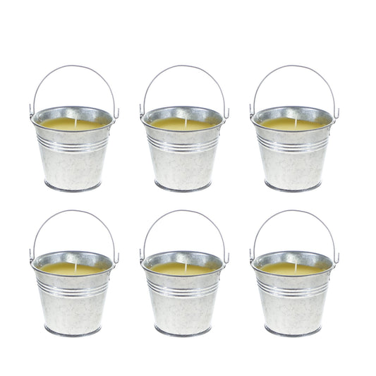Mega Candles 6 pcs Scented Metal Tin Bucket Citronella Candles, Hand Poured Wax Candle 2.5 Inch x 2.75 Inch, Great for Indoor Outdoor Use, Camping, Campsite, Parties, Barbecues BBQ, Picnics