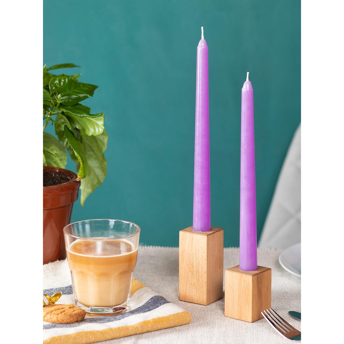 CANDWAX 8 inch Taper Lilac Candles Set of 12 - Unscented Smokeless Dripless Tall Candlesticks - Perfect for Special Occasions, Ordinary Dinners, for Mother's Day - Lavender Candle Sticks