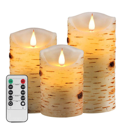 Biyanuo Flameless Battery Operated LED Candles 3D Wick with10key Button Remote Control 24-Hour Timer Set of 3 Electric Flickering Pillar Real Wax，Wedding, Party, Christmas and Home Decoration
