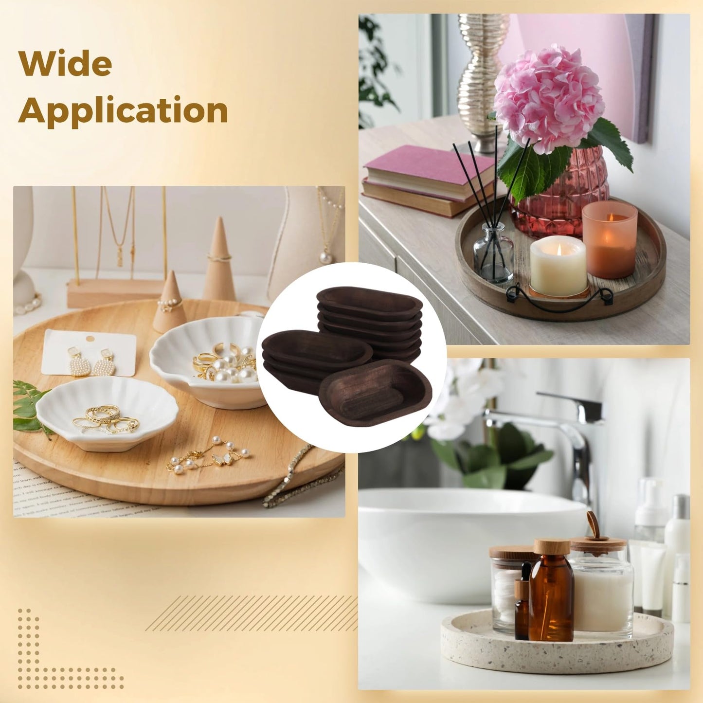 DORMIYA 10 PCS Wooden Dough Bowls, Rustic Wooden Candle Bowl for Decor, Woodens Dowls for DIY Candle Home Crafts Making, Farmhouse Decoration (Brown-10PCS)