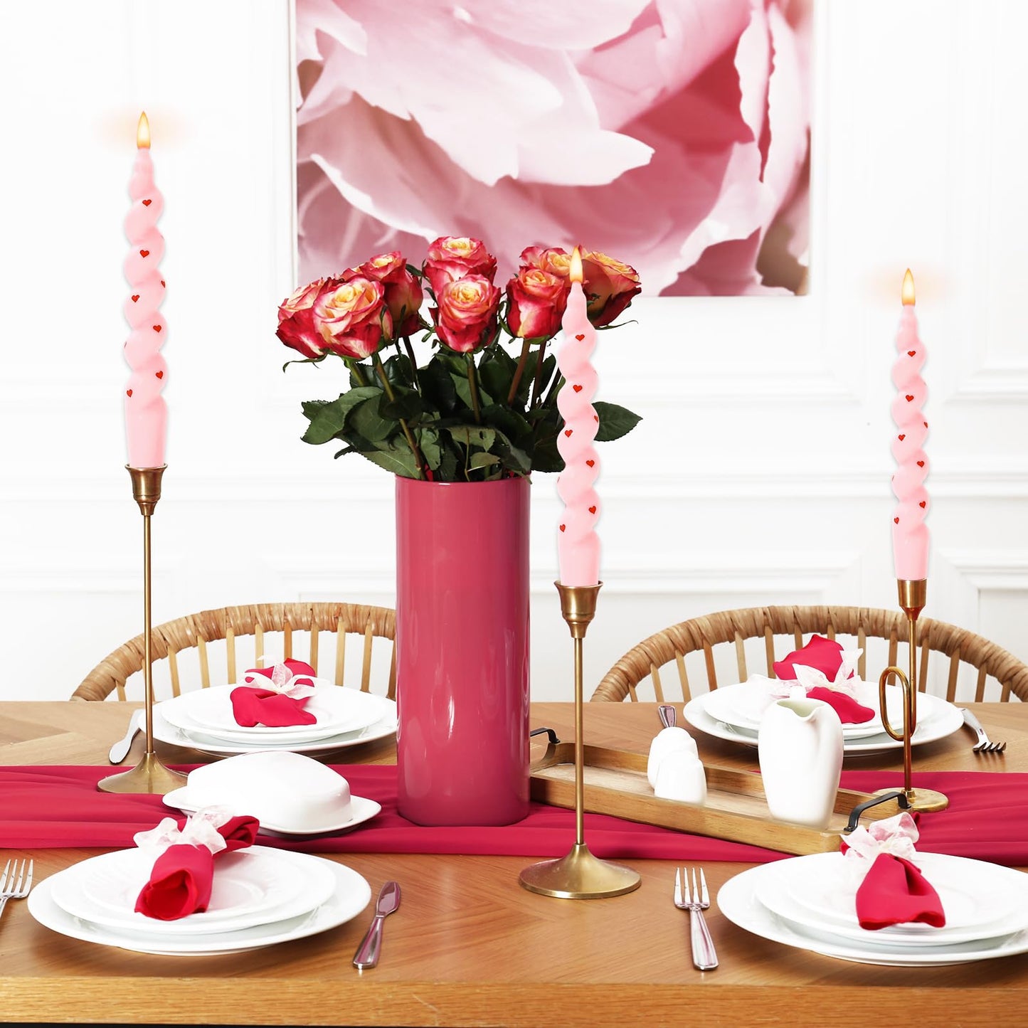 JarThenaAMCS 6Pcs Valentine's Day Spiral Taper Candles 7 Inch Red Pink Heart Decorative Candles Unscented Dripless Twisted Candlesticks for Birthday Wedding Anniversary Party Home Table Decor