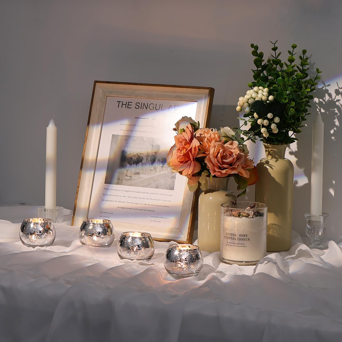 LETINE 36pcs Silver Votive Candle Holders - Elegant Mercury Glass Tea Light Candle Holder Set for Spring Summer Weddings, Holiday Season Decorations, Valentine's Day Table Centerpieces