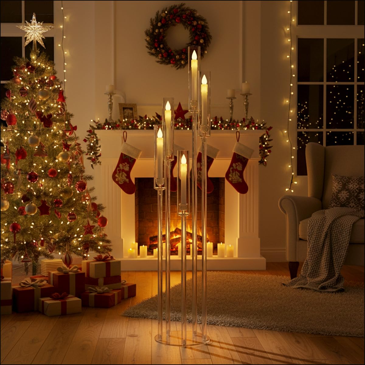 10pcs 5 Arm Acrylic Candelabra Centerpieces for Wedding,Floor Candle Holders with Removeshade for Christmas Party Fireplace Valentine's Day candelabros de centros de mesas Prom Entrance Decorations