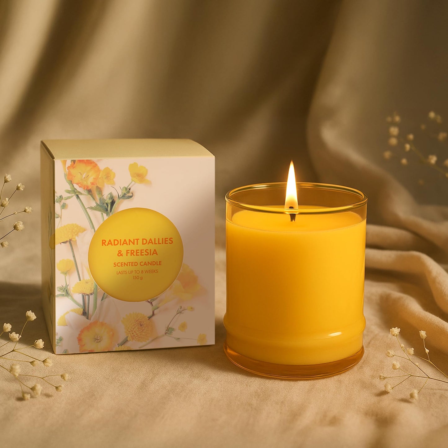 Lifescapes Scented Glass Candle - Radiant & Freesia, 160g | 28 Hours Approximate Burn Time | Premium Tumbler Design for Home Decor and Relaxation