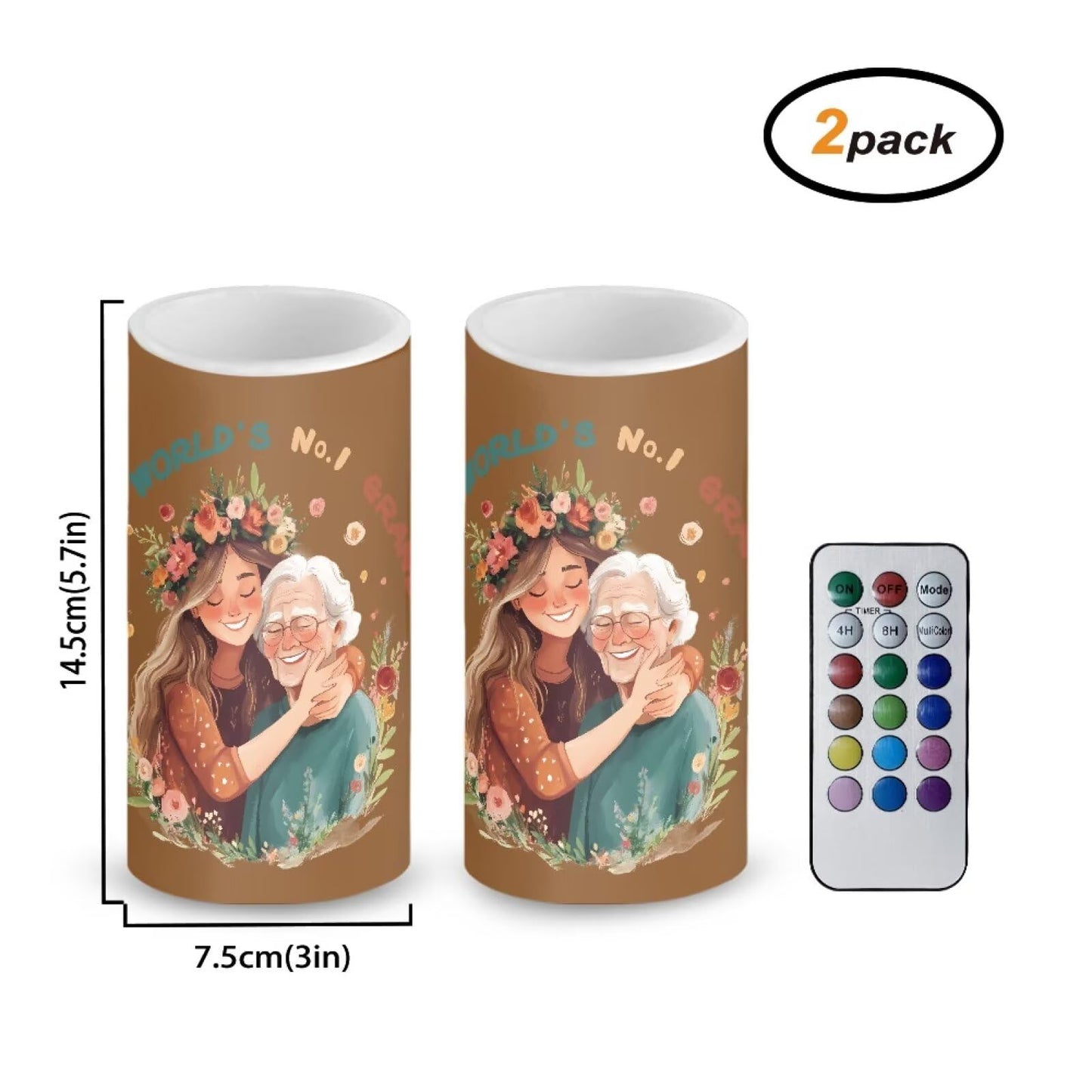 Luarisgur to The Worlds No 1 Grandma Decorations Indoor Candles with Floral Flameless Candles with Remote and Timer 2 Pack Battery Operated Grandma Mothers Day Themed LED Candles for Gift Home Decor
