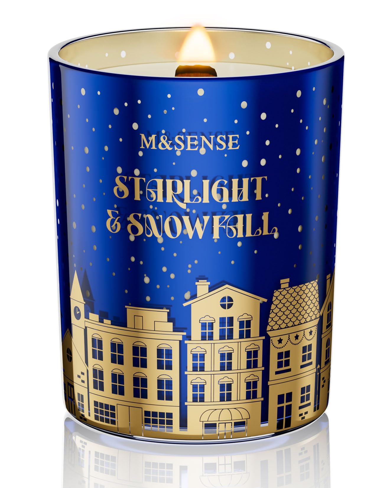 M&SENSE Sandalwood Lily Scented Winter Candle Natural Soy Wax 18oz 100 Hours Clean Non Toxic Burn, Cracking Wooden Wick Large Gift for Holiday Family Friends
