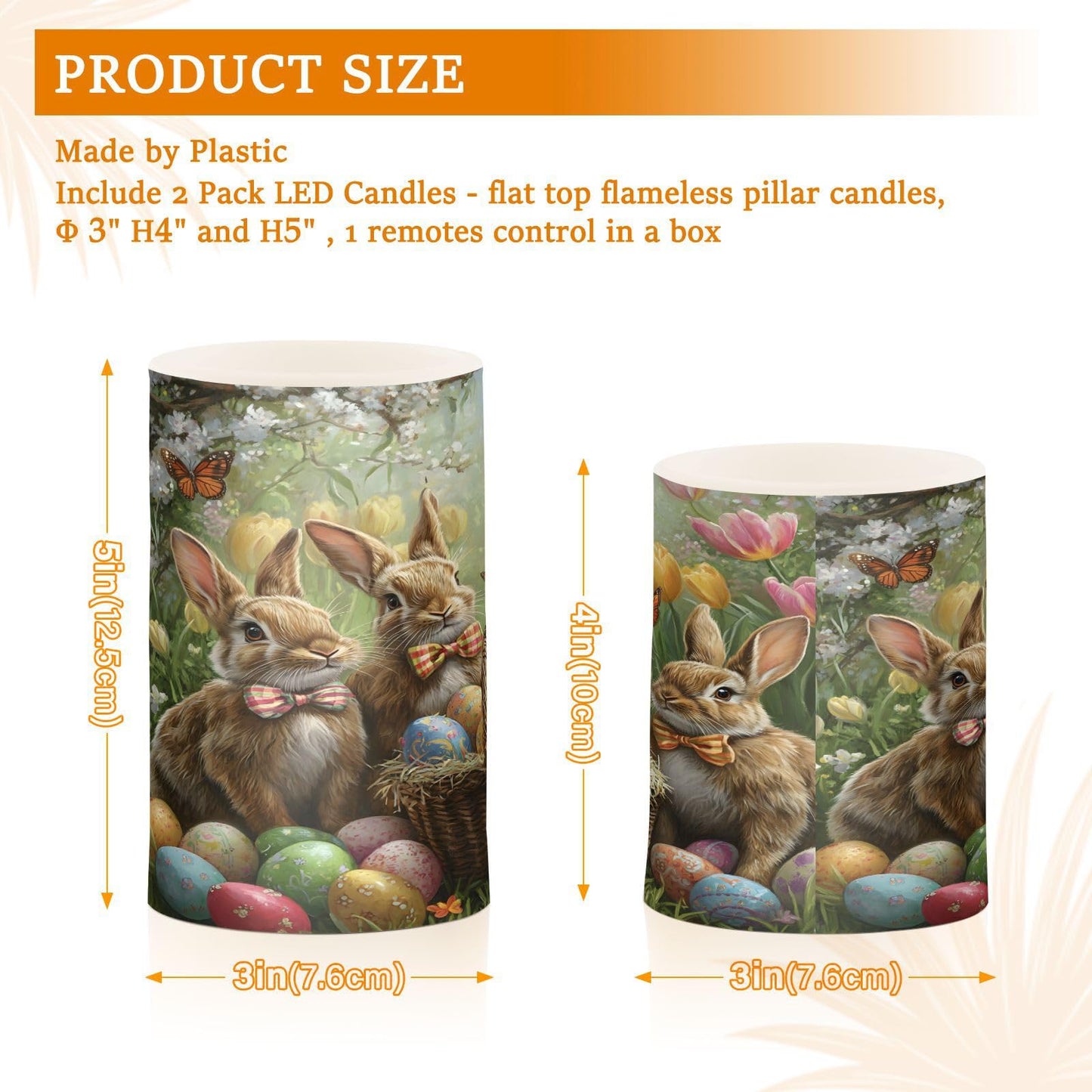 ALAZA Rabbit Easter Bunny Egg Flameless Candles Flickering LED Candles with Remote Timer Battery Operated Pillar Candles Set of 2 for Dinner Holiday Decor