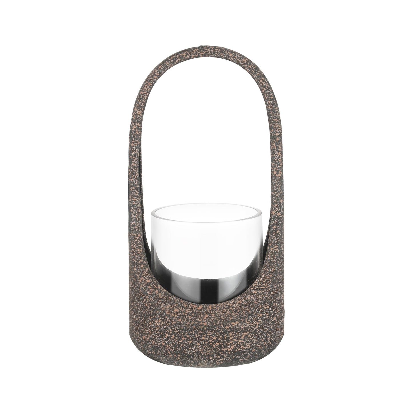 13" Twakutwaku Versatile Farmhouse Arched Metal Candle Holder in Rustic Brown with Handmade Thick Glass for Pillar & Plant, Glass Hurricane Lantern, Candlestick Holder, Glass Vase, Centerpiece
