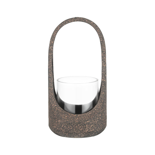 13" Twakutwaku Versatile Farmhouse Arched Metal Candle Holder in Rustic Brown with Handmade Thick Glass for Pillar & Plant, Glass Hurricane Lantern, Candlestick Holder, Glass Vase, Centerpiece