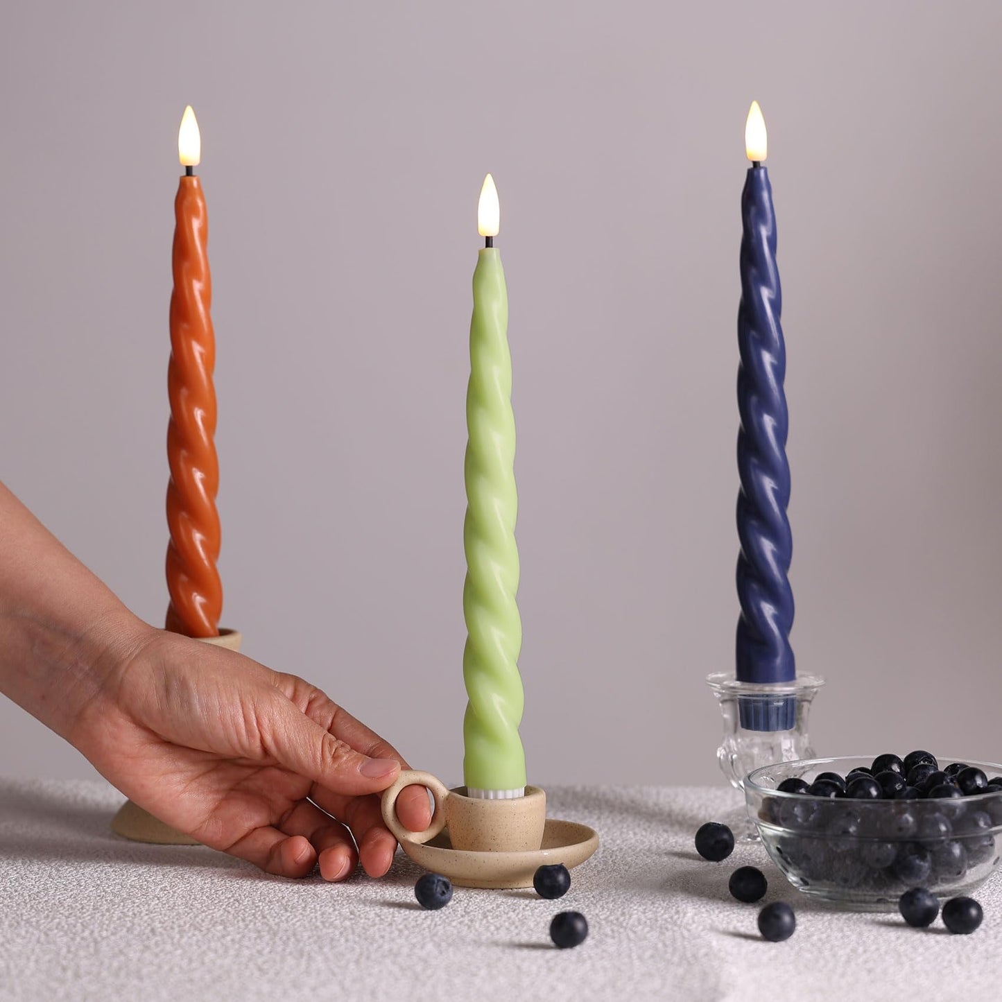 Girimax Spiral Flameless Taper Candles with Remote, Navy Blue Candles Battery Operated, Flickering LED Wax Candlesticks Set of 6