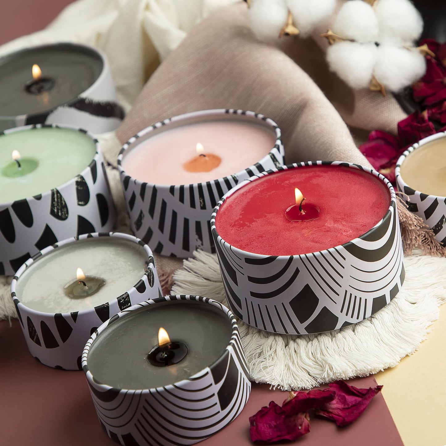 Hearth & Harbor Tin Candle Jars for Making Candles - DIY Candle Containers with Lids - Metal Candle Jars - Bulk Tins Storage for Candle (12, Black and White Abstract)