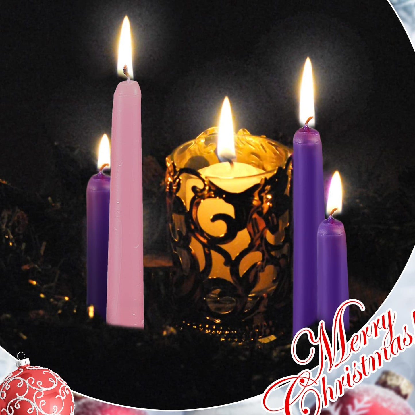 Patelai 20 Pcs Christmas Advent Candle Set Taper Candles 10 Inch Purple and Pink Christmas Candles Candlesticks for Wedding Advent Home Church Holiday Decoration Party Celebrations