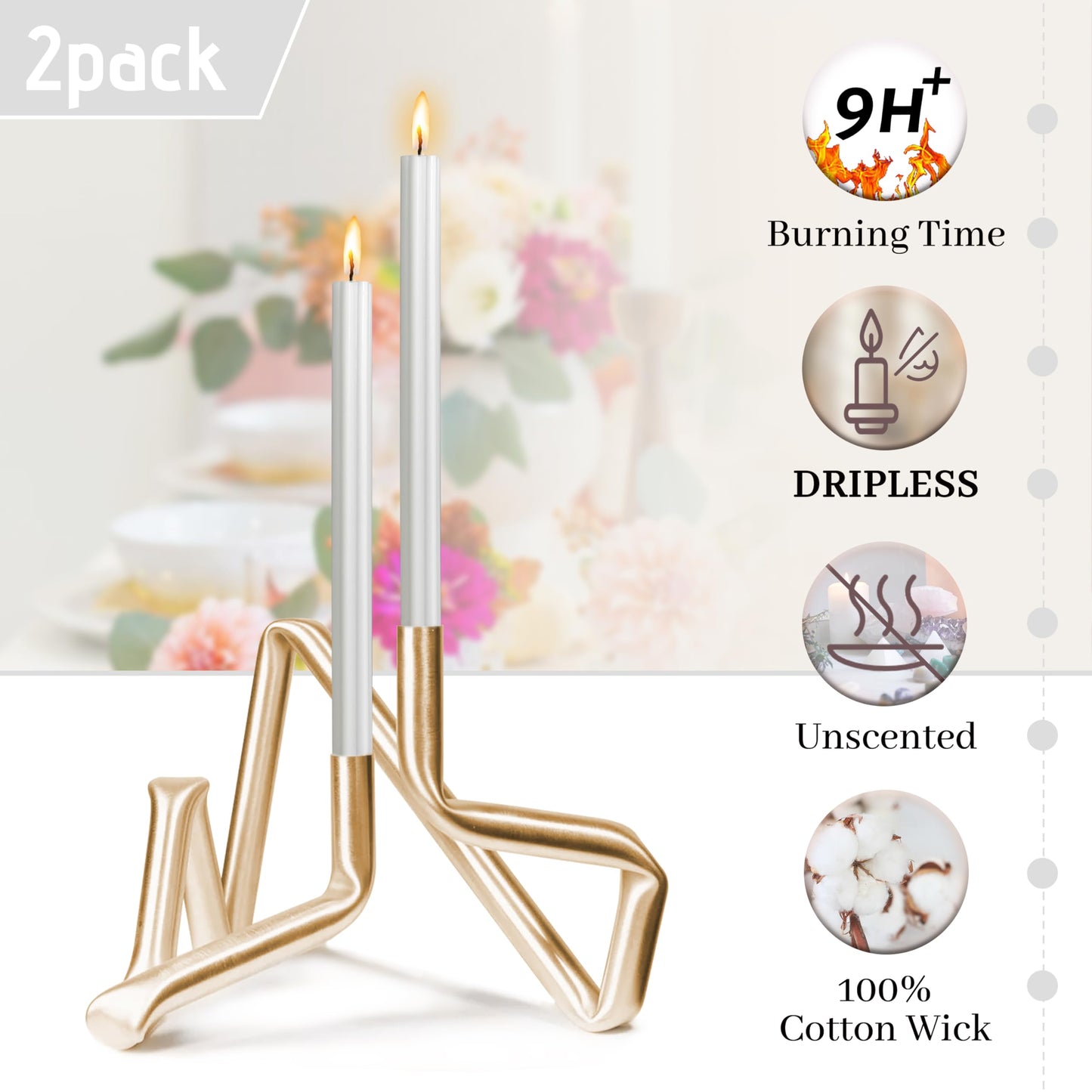 Long Taper Candles White Unscented Ribbed Candlesticks 10 Inch Dinner Tall Candle Smokeless Creative Handmade Candle Sticks for Holiday Weddings Home Decor 2 Pcs