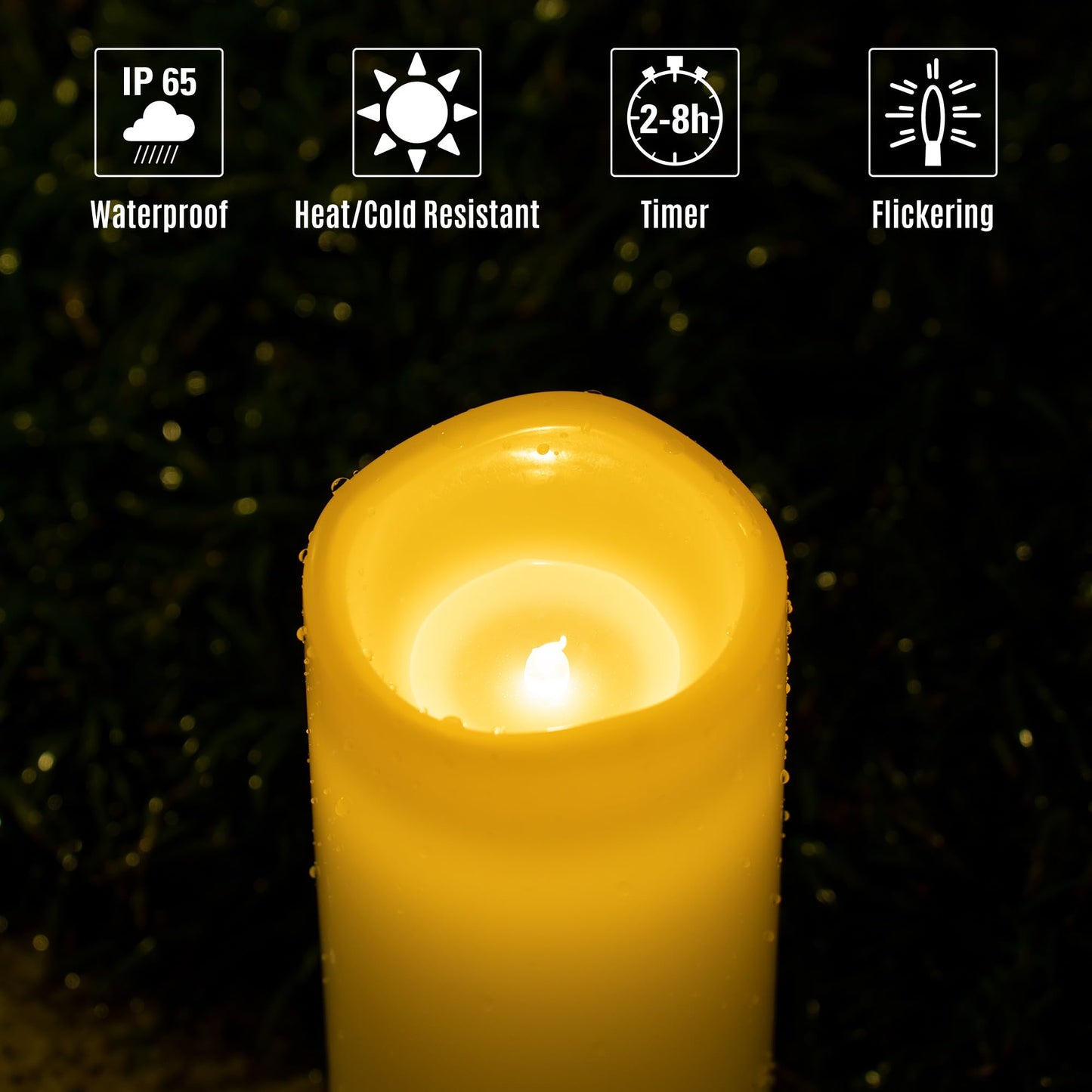 Yongmao 6" 8" 10" x 4" Ivory Large Waterproof Outdoor Flameless Candles Battery Operated LED Flickering Pillar Candles with Remote and Timer for Indoor Outdoor Lanterns, Long Lasting, Set of 3