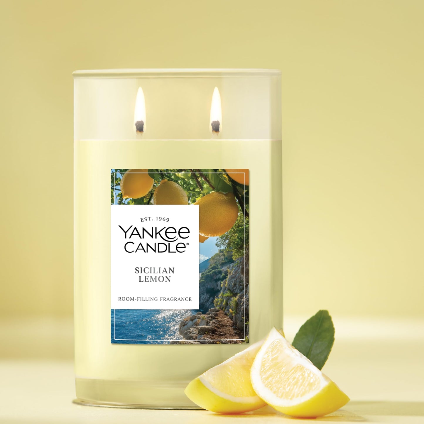 Yankee Candle Large Tumbler Scented Candle with up to 80 Hour Burn Time, Premium Plant Wax Blend for Consistent Burn, 20 oz Tumbler Candle with Room Filling Fragrance, Sicilian Lemon