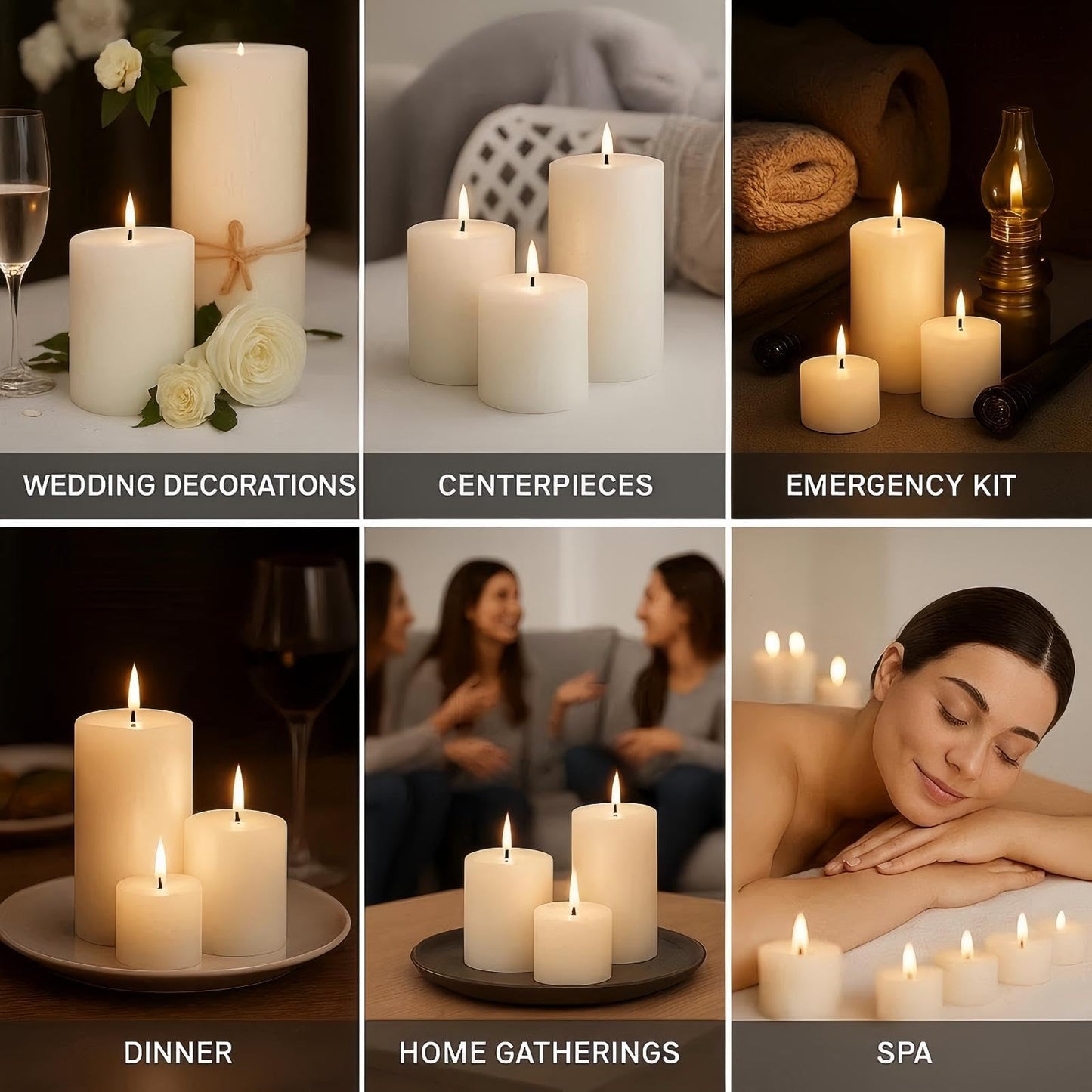 Aurestan 6 Pack Unscented Pillar Candles, 3x6 Inch Classic Ivory White, 60-Hour Burning Smokeless Candles for Wedding Decorations, Centerpieces, Emergency Kit, Dinner, Home Gatherings & SPA