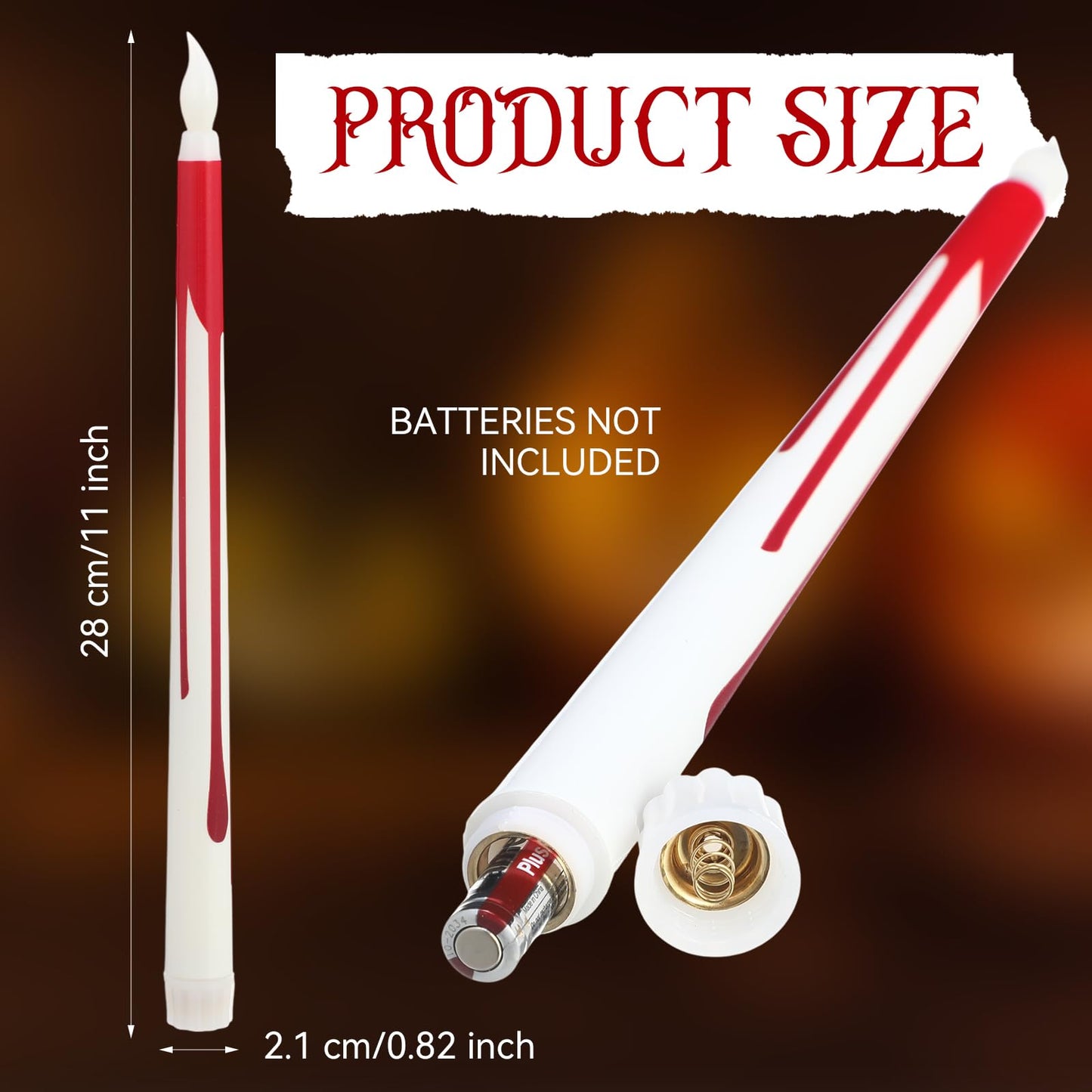 Kittmip 6 Pcs Halloween Flameless Taper Candles 11 Inch Long Red White Battery Operated LED Bloody Candles Haunted Table Centerpiece for Holiday Party Table Decor