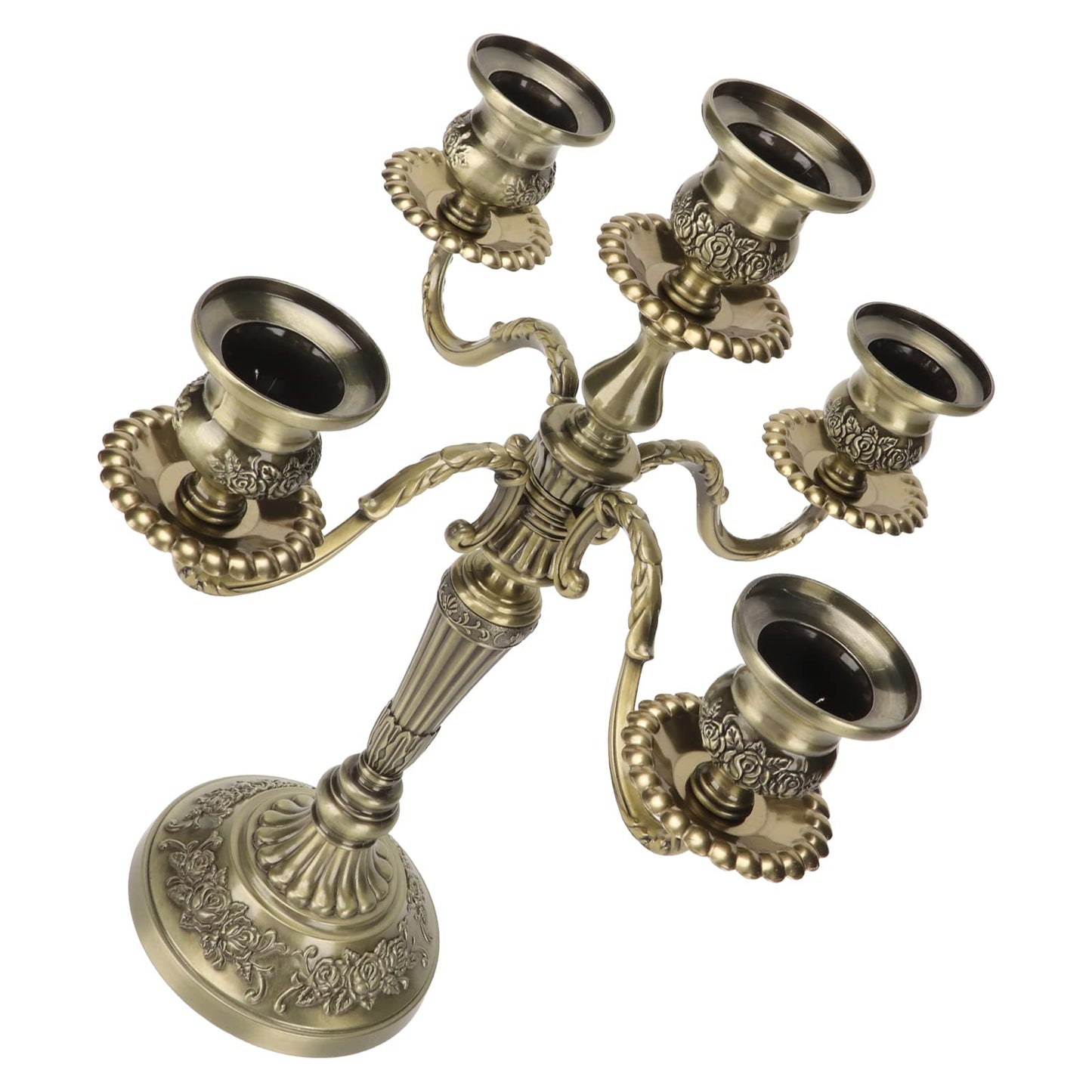 Hamwesh Vintage Candelabra, 5 Candles Capacity Extended Holder Edge Zinc Alloy 5 Arm Candelabra, Metal with Extended Edge for Romantic Dinners Parties Weddings Home Restaurants