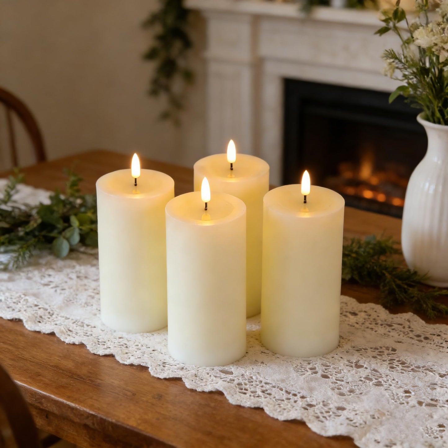 MUMCHASI 4 Packs Flameless Candles, Battery Operated with Remote, Real Wax Flickering LED Candles for Home Fall Halloween Christmas Party Candelabra D3 xH6 (Ivory)