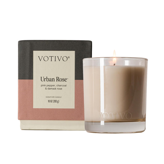Votivo Urban Rose 10 oz Signature Candle | Soy Wax Blend | Floral Scent | Luxury Glass Jar & Box | Gifts | Highly Scented