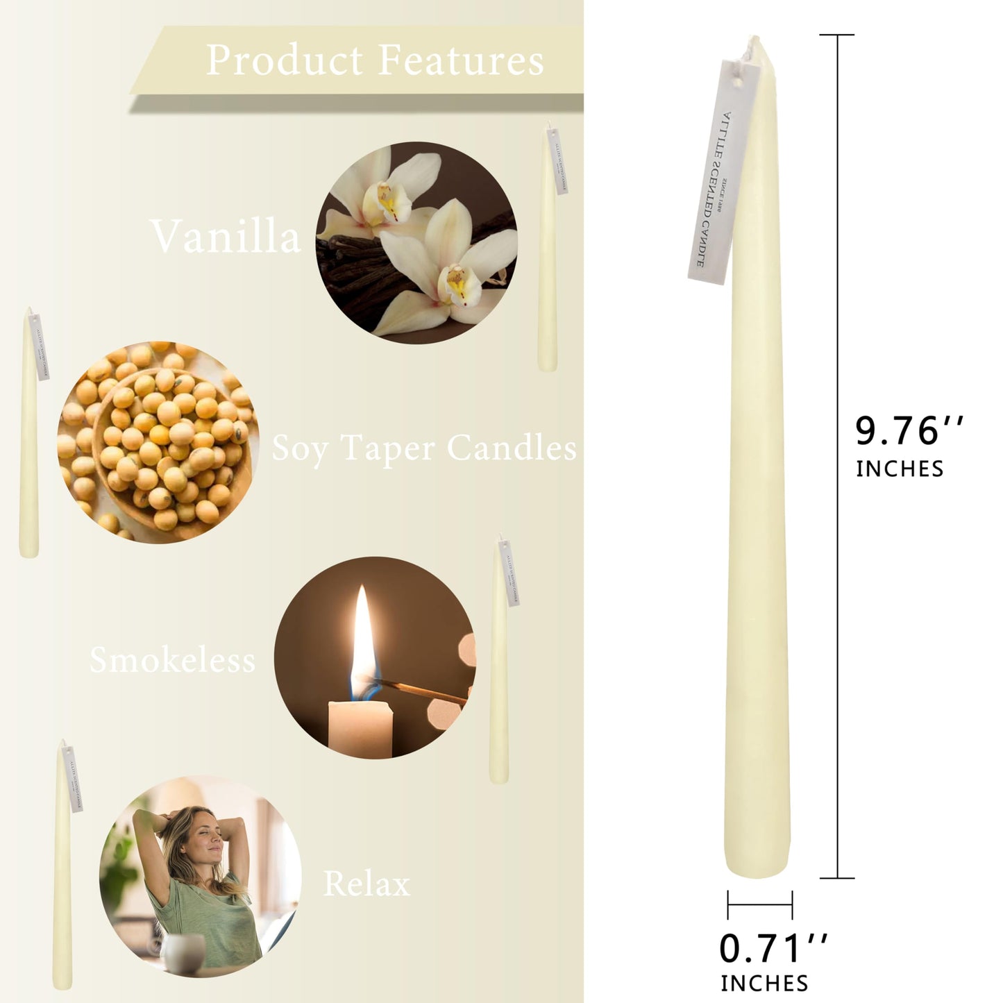 Ivory Taper Candles 4 PCS Vanilla Cream Scented Candles 10 inch Long Candlesticks for Wedding Festiva Dinner Decor