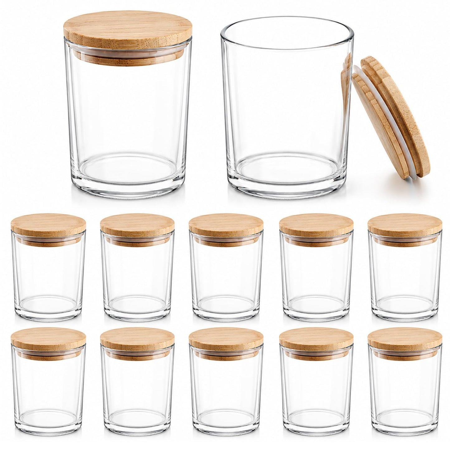 12PCS 7oz Thick Candle Jars for Making Candles, Empty Glass Candle Jars with Bamboo Lids, in Bulk, Clear