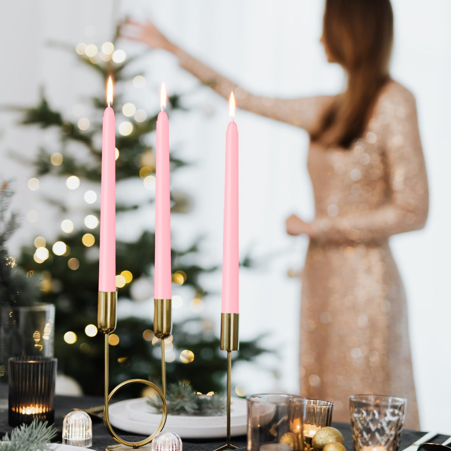LYOBATH 12 Pack Pink Taper Candles - Taper Candles 10 Inch Dripless, Smokeless & Unscented - 8 Hours Long Burning - Ideal for Weddings, Dinner Parties, and Home Decor