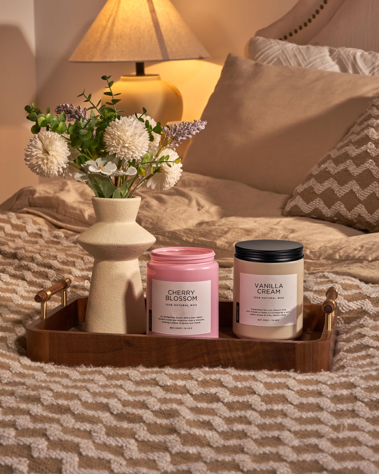 M&SENSE Large Cherry Blossom Scented Candle, 19.4oz Natural Soy Wax, 110-Hour Long Lasting, Non-Toxic Clean Burn, Spring Floral Scent for Relaxation, Home Fragrance Stress Relief Gift for Her