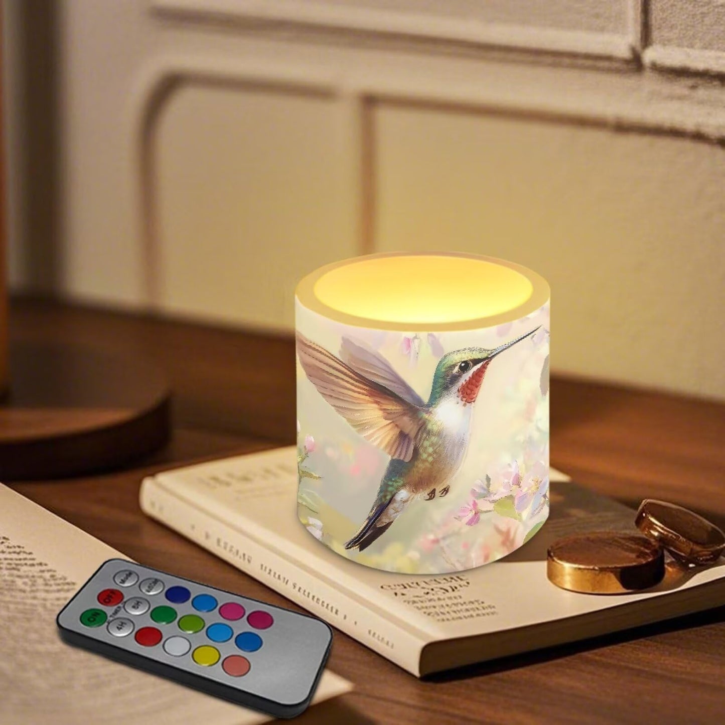 Cozeyat Hummingbird Flameless Candles 4 Pack Battery Operated with Remote Control Timer LED Pillar Candles Waterproof for Indoor Outdoor