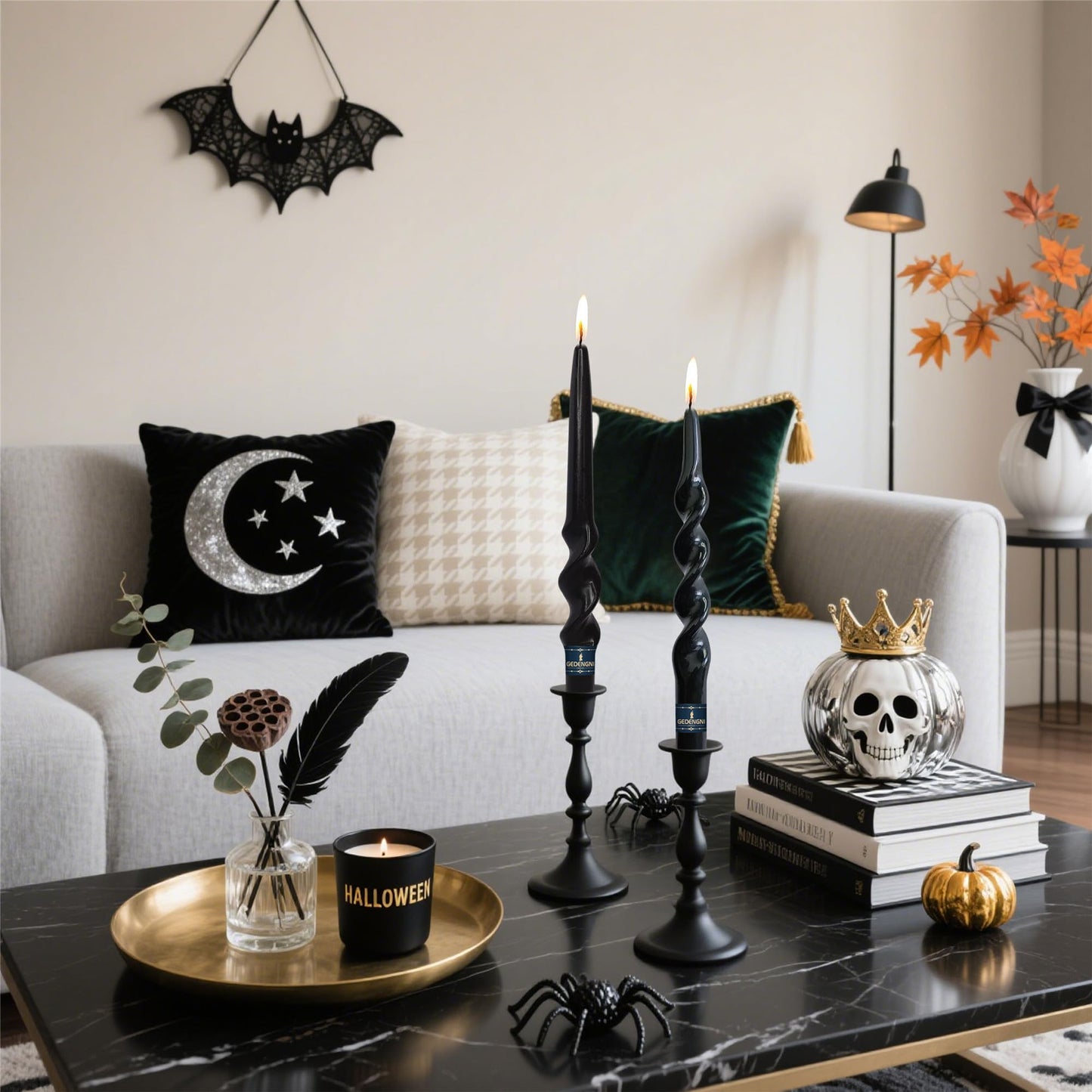 Halloween Candlestick Spiral Taper Candle,Gedengni 4pcs Black Candle Sticks Long Twisted Candlesticks Unscented Tapered Candles for Home Décor Weddings Festive Dinner (1-23D-BLACK)