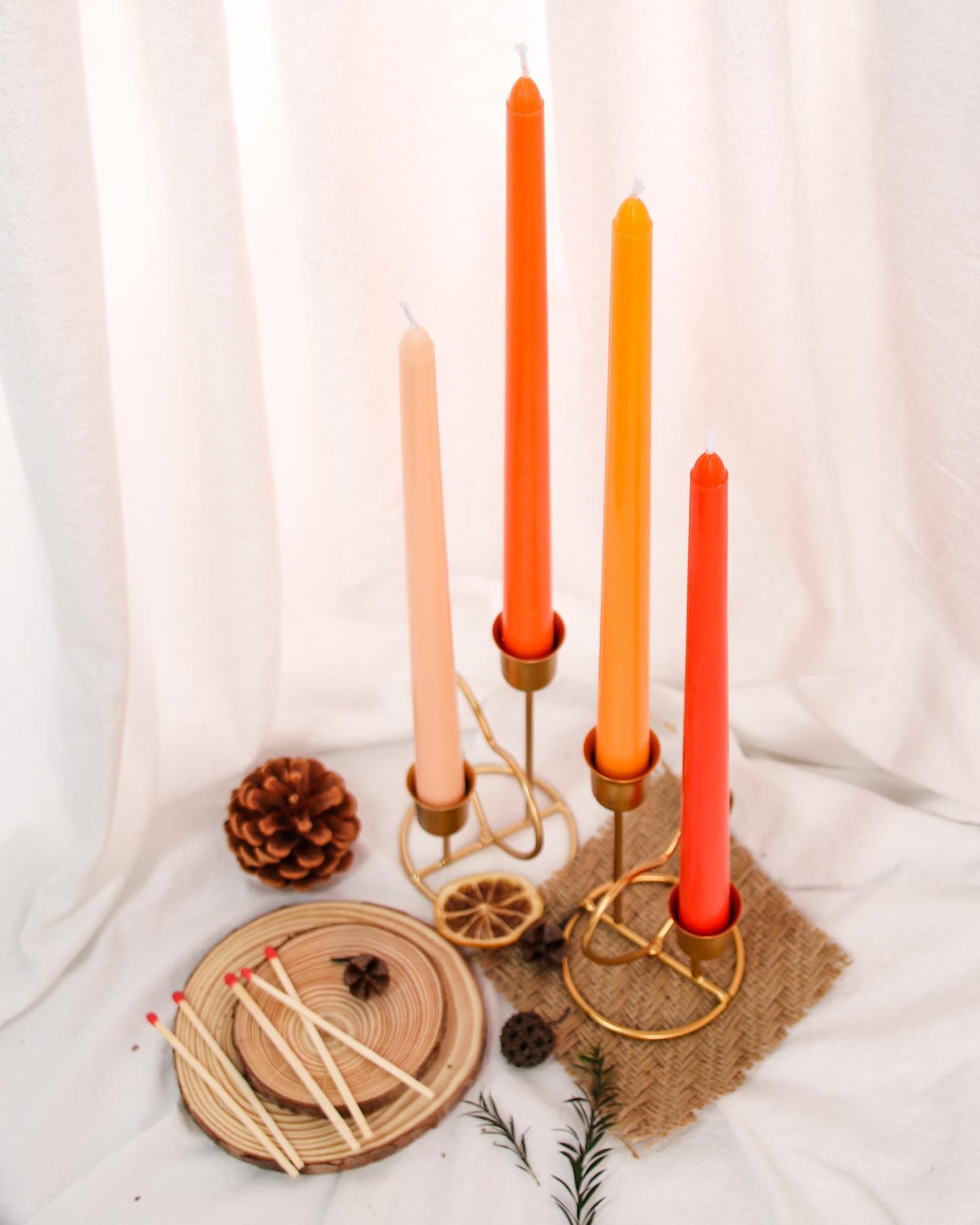 12 Inch Orange and Red Taper Candles Unscented Smokeless