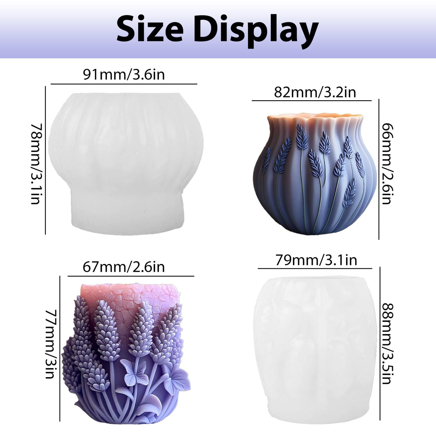 2 Pack Elegant Lavender Embossed Candle Molds, 3D Flower Pillar Silicone Candle Mold, Resin Casting Silicone Mold for Home Decor, Soap & Candle Making Craft Mold