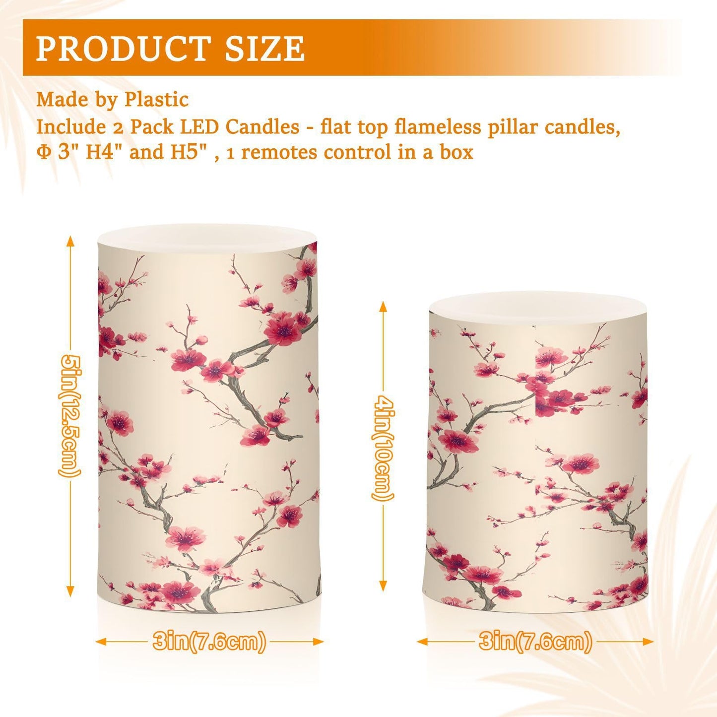 panksolu Flickering Flameless Candles, Red Cherry Blossom LED Candles with Remote Timer, Battery Operated Candle for Valentine Wedding Halloween Christmas Decor - Set of 2