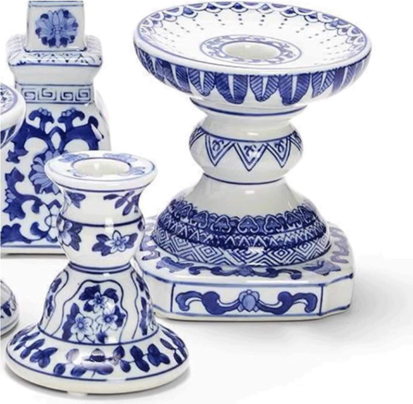 6 Pcs Candle Holder, Chinese Style Blue and White Porcelain Ceramic Candelabras Handmade Painting Candle Holders Candlesticks for Table Wedding, Party& Gift. ﻿