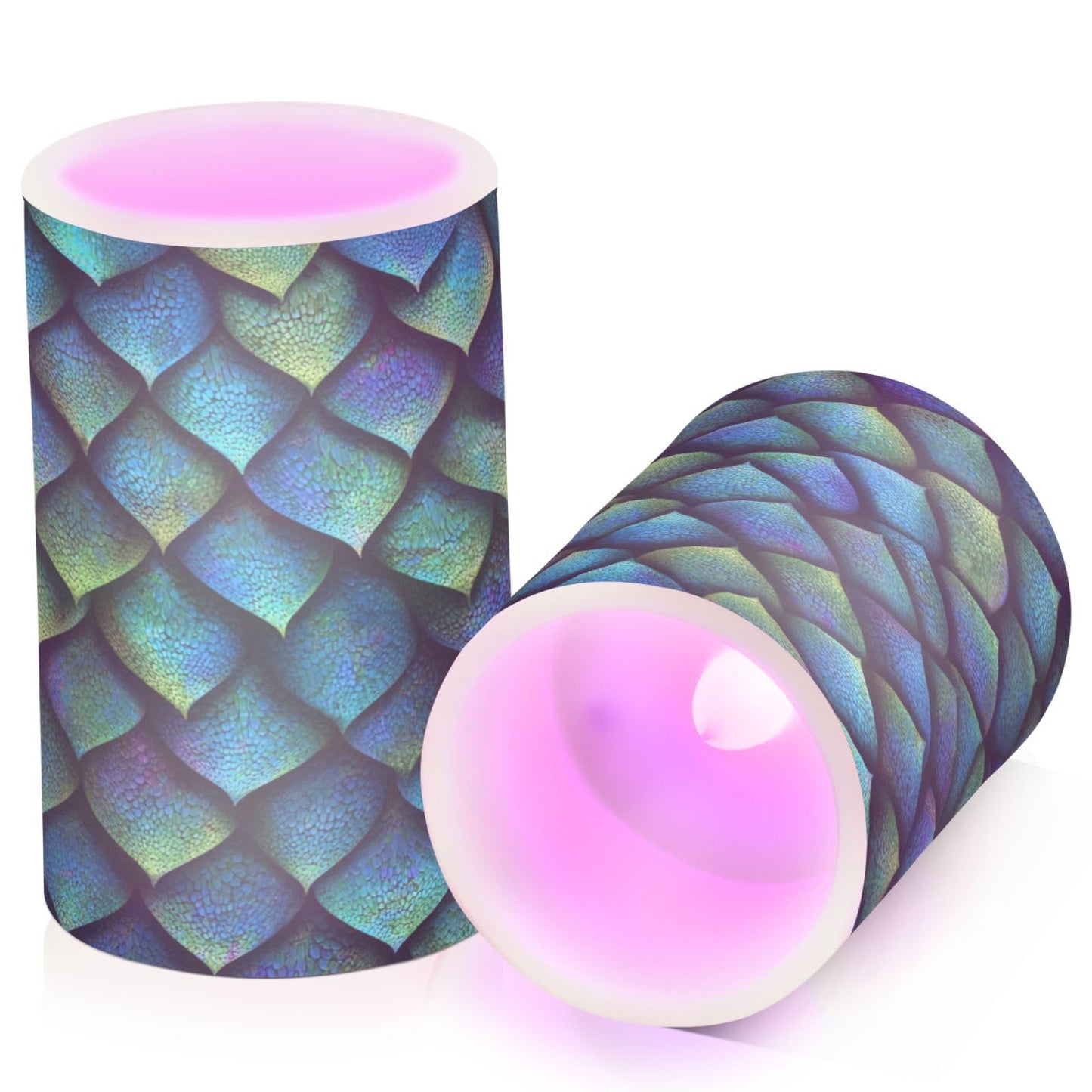Pigsaly Flameless Candles Battery Operated Magic Animal Bright Blue Dragon Fish Scale Flickering Led Pillar Candles with Remote Control Colour Changing Warm Light Candles for Halloween Christmas Wed