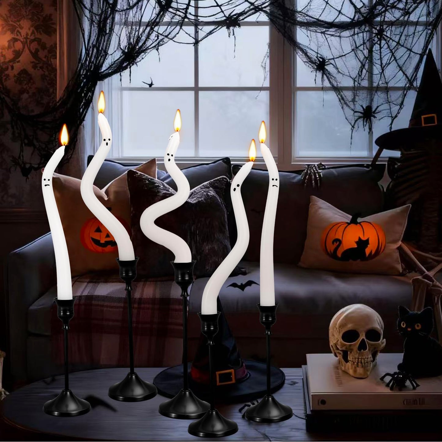 FYSUIMU 5 Pcs Halloween Ghost Taper Candles Funny Ghost Expression Twisted Wax Candles Decoration for Home Indoor Trick or Treat Party Table Supplies