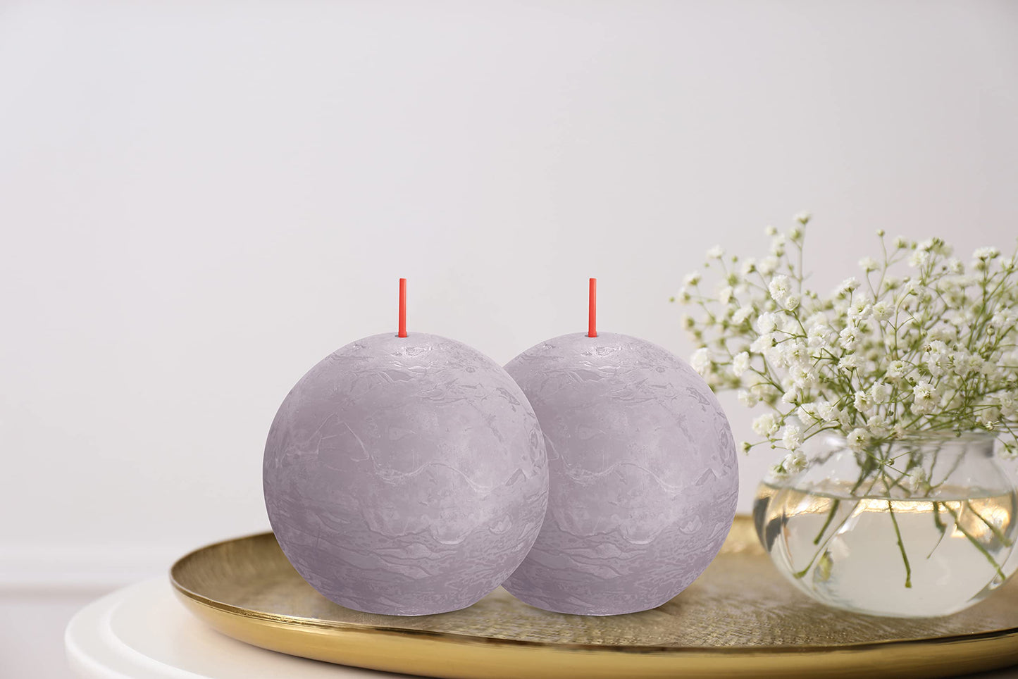 BOLSIUS 3 Pack Frosted Lavender Rustic Ball Pillar Candles - 3 Inch - Premium European Quality - Includes Natural Plant-Based Wax - Unscented Dripless Smokeless 25 Hour Party Décor Candles