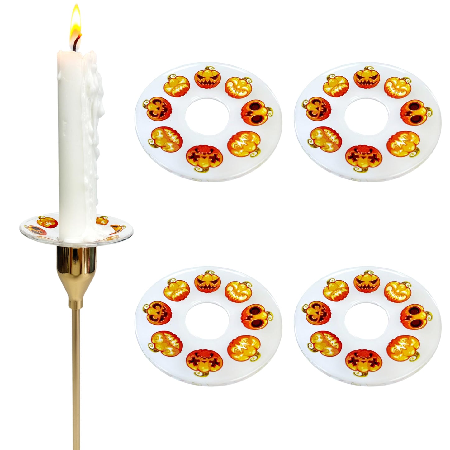 VGEUNA 4 Pieces Patterned Glass Bobeches for Candlestick Holder, Halloween Pumpkins Design, Candle Drip Protector Guard, Wax Catcher Ring Accessories (Pumpkins)