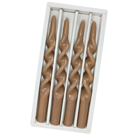 Spiral Taper Candles Twisted Candlesticks 4 PCS Brown Candle Stick Unscented Candles for Dinner Home Décor Weddings Party Festive Seasons Holiday