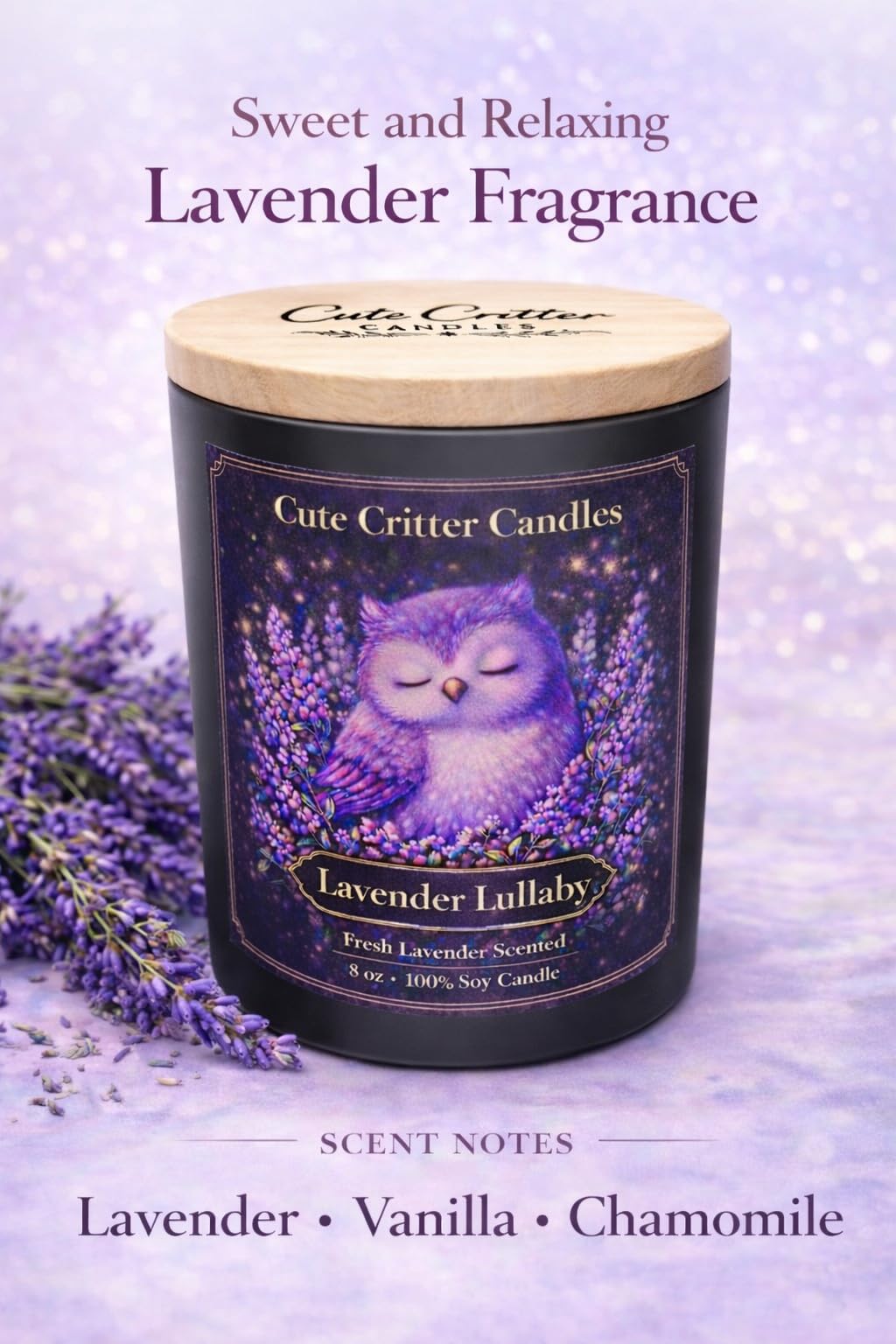 Cute Critter Candles Lavender Lullaby- 8 oz Soy Candle- Lavender Scented
