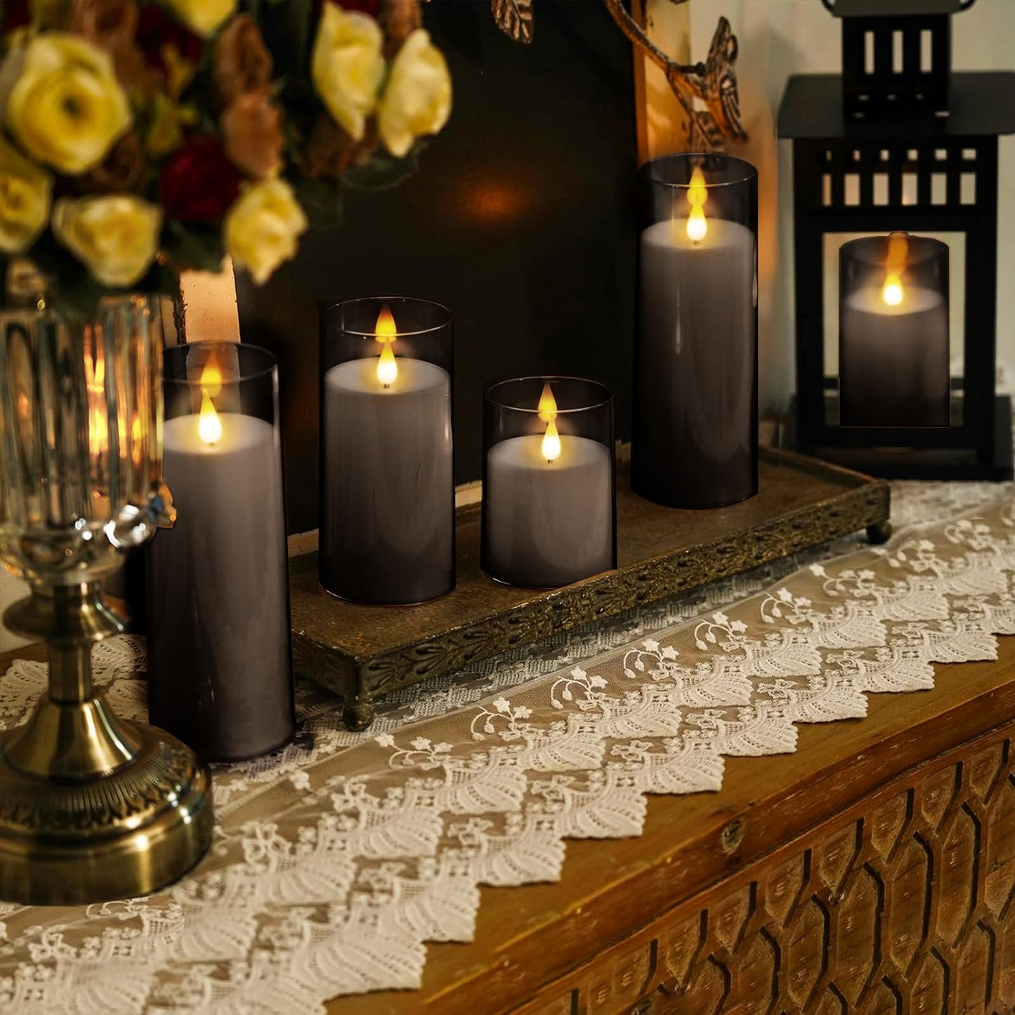 SUNGEGE Flameless Candles, 3-Pack Battery Operated Candles, 3x4/5/6 Inches, Gray, LED Flickering Light, Acrylic Material, Safe for Kids and Pets, Perfect for Home Décor, Events, and Holiday Occasions