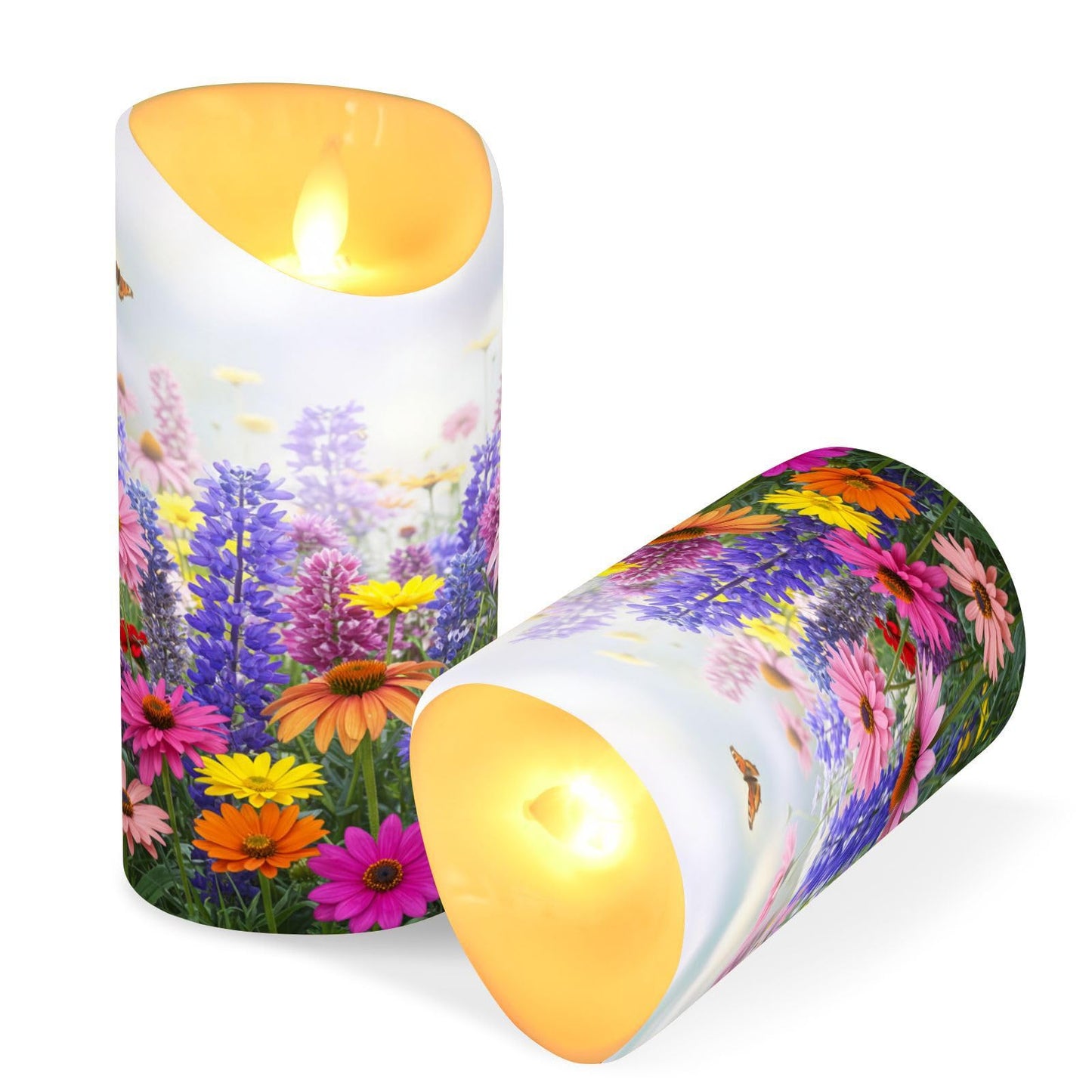 Flameless Candles Set of 2 Vibrant Spring Flowers Realistic LED Candles with Remote Battery Operated Holiday Decorations