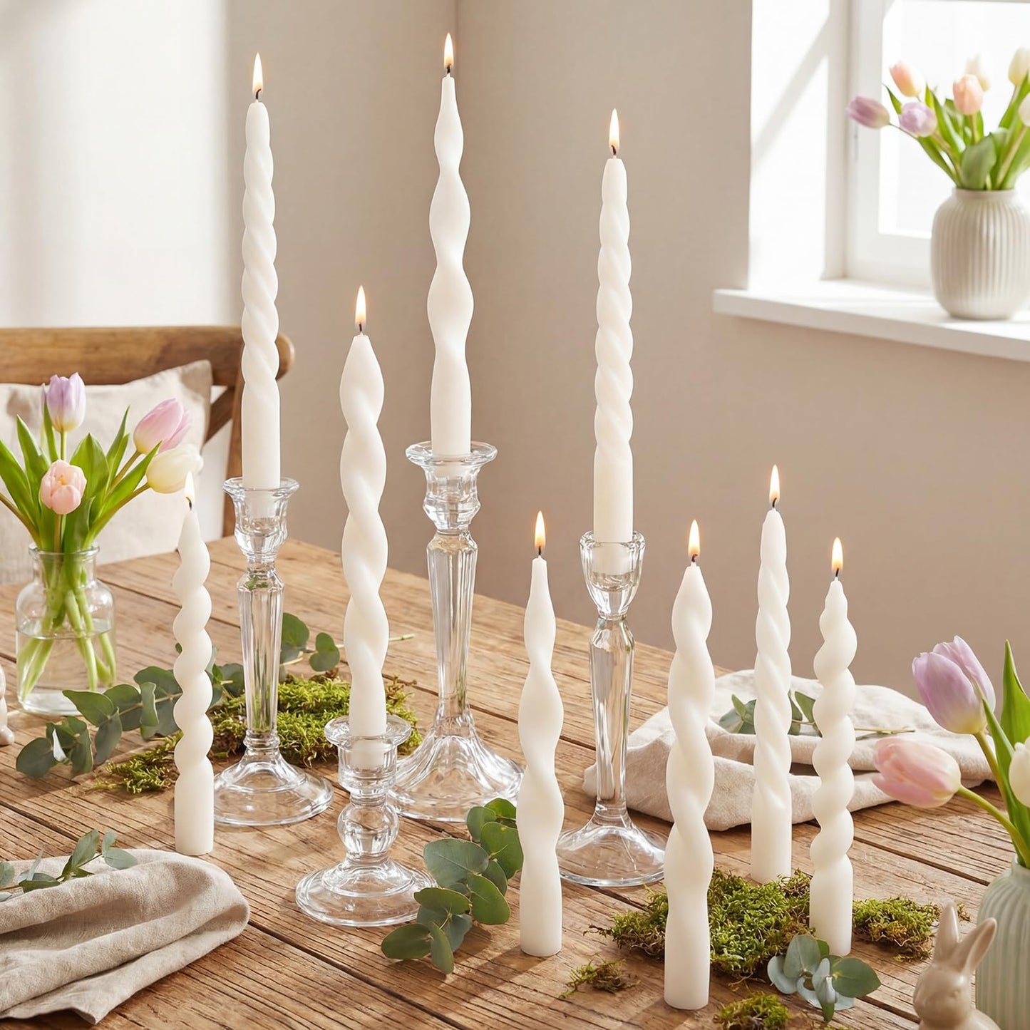 Nuanchu 12 Pcs 7.5 Inch Elegant White Spiral Taper Candles Twisted Pure Wax Candlesticks Short Ivory Spiral Wax Scented Taper Candles for Wedding Bridal Shower Birthday Summer Dinner Table Centerpiece