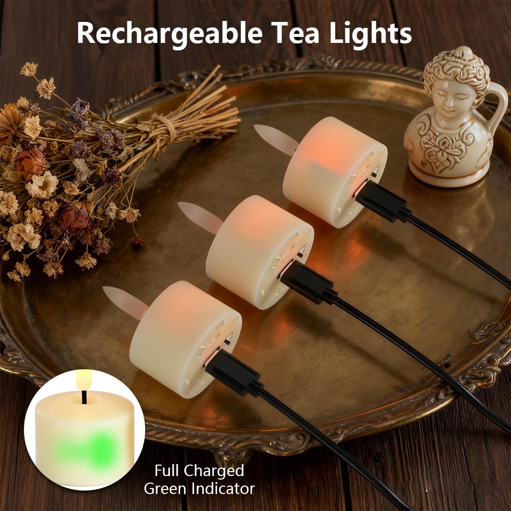 Ntewidbroansa Flameless Rechargeable Tea Lights with Remote Timer - LED Electric Candles Realistic Flickering for Valentines Decor, Wedding Table, Home Decoration 12-Pack (Φ 1-1/2''×H 2'')