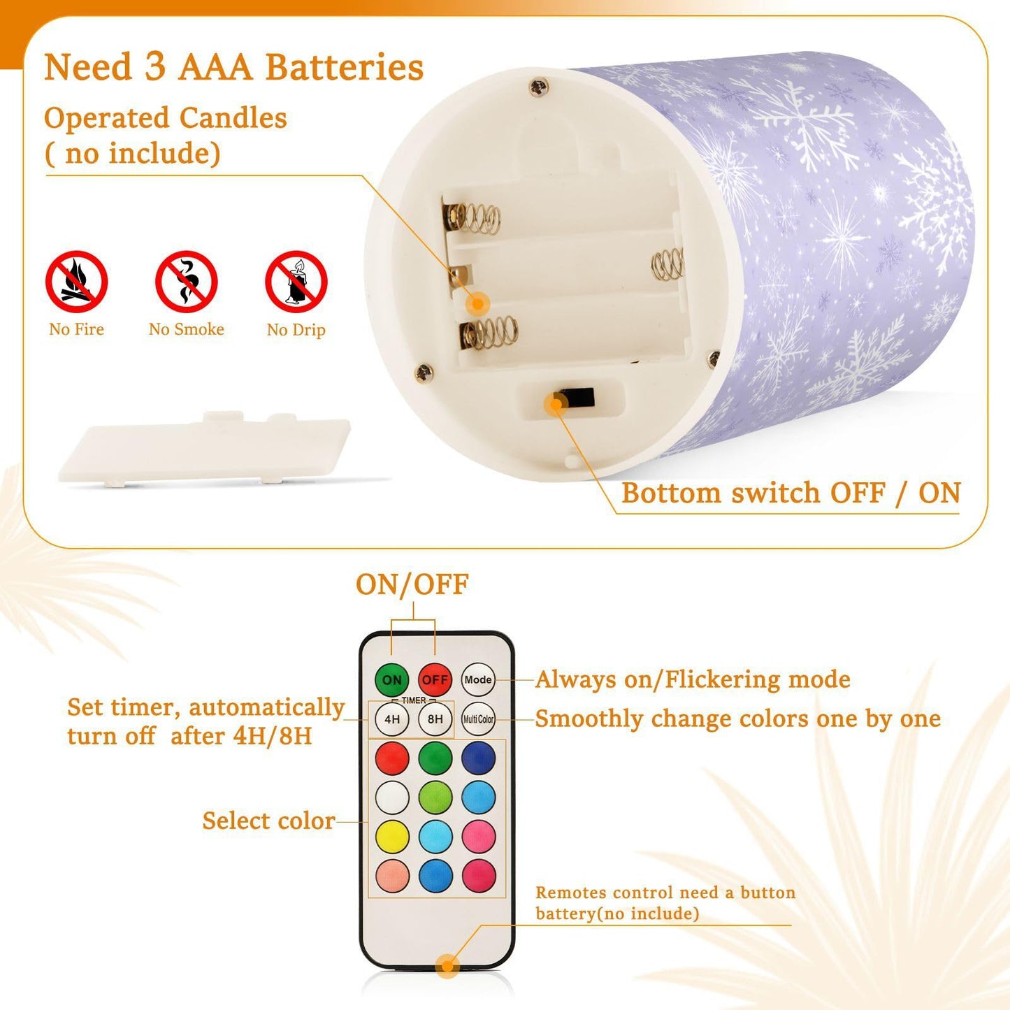ALAZA Gray White Winter Snowflakes Christmas Flickering Flameless Candles Battery Operated with Remote Timer,Tea Light Candles LED Pillar Votive Candles Set of 2 for Outdoor Indoor Decorations