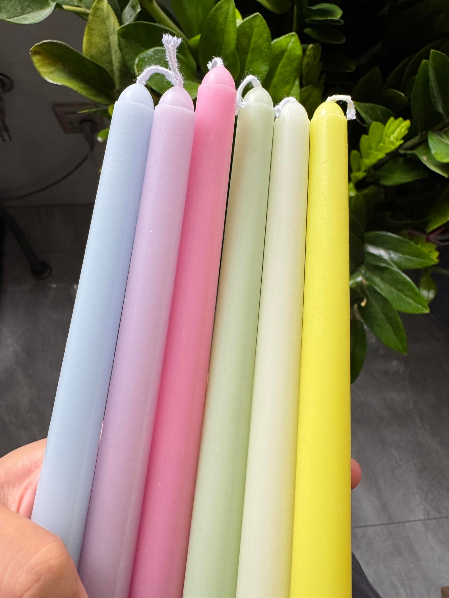 12 Pack 10 inch Candy-Color Taper Candle Set for Holiday Dinner Party, Unscented Long Candlesticks, Dripless and Smokeless, 7-8 Hours Burn