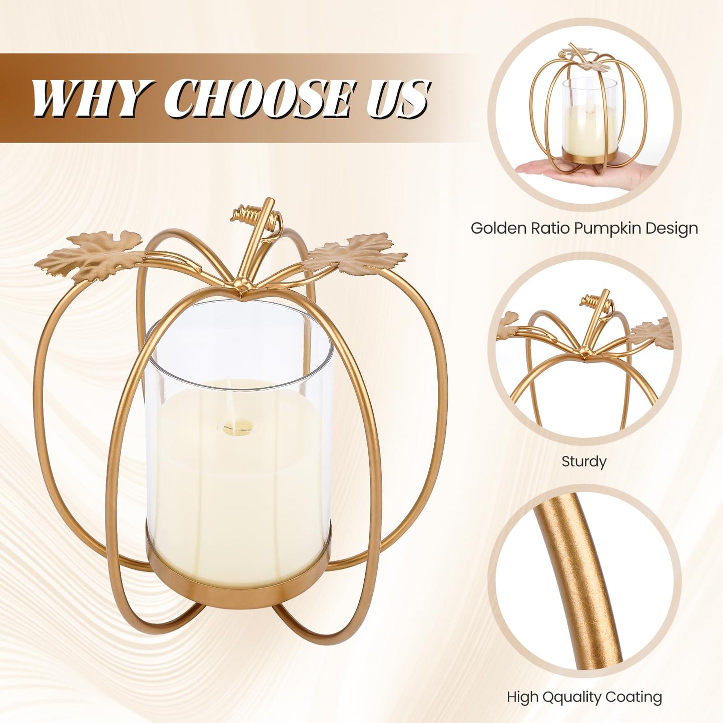 ZpigToor 6.9" Metal Pumpkin Candle Holder with LED Candle,Fall Candle Holder Fall Centerpieces for Dining Table,Coffee Table,Dining Room Decorations