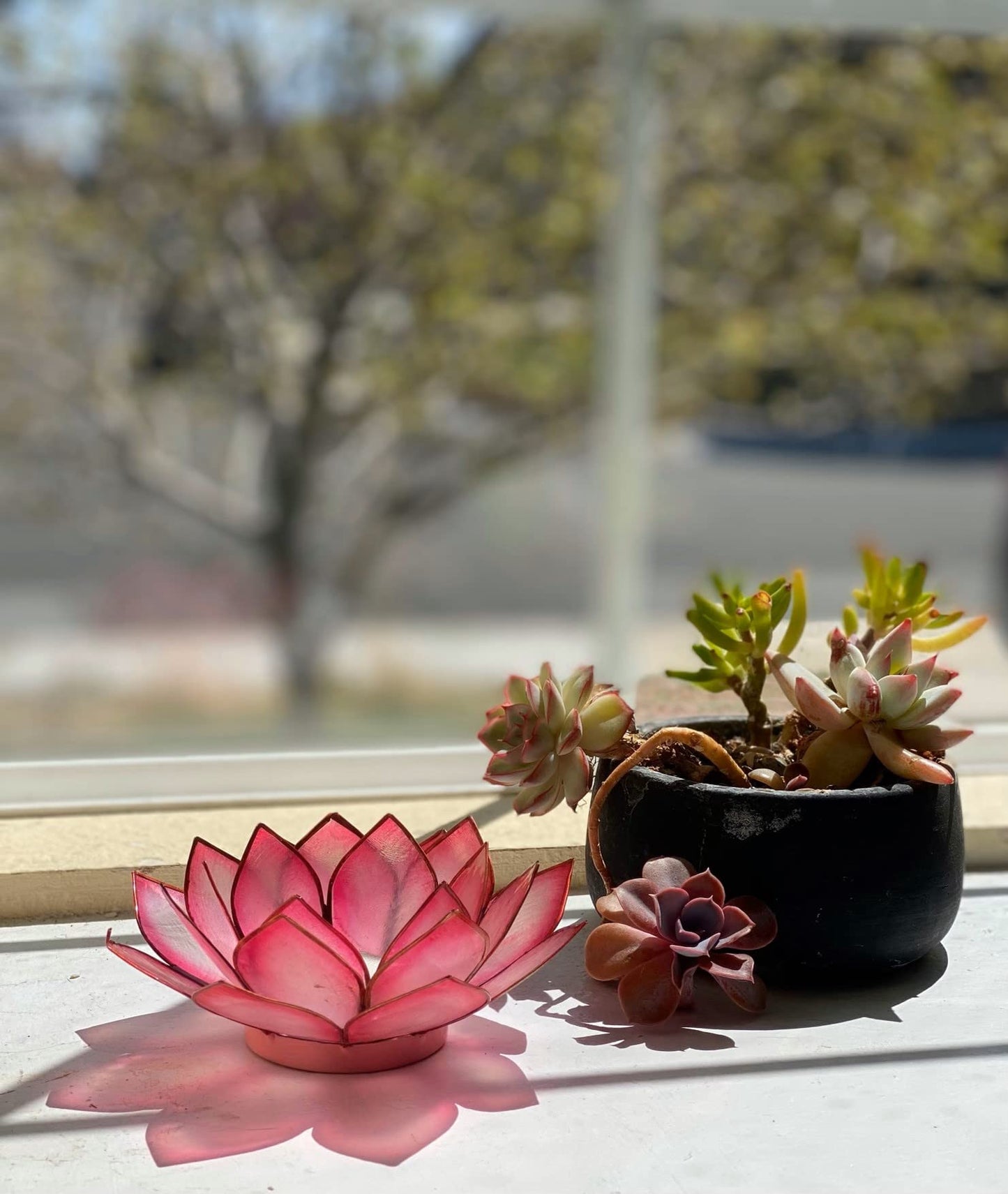 Om Gallery Capiz Shell Lotus Flower Decor Tealight Candle Holder for Serene Ambiance - Handmade Decorative Candle Holders for Meditation, Yoga, and Relaxation, Flamingo