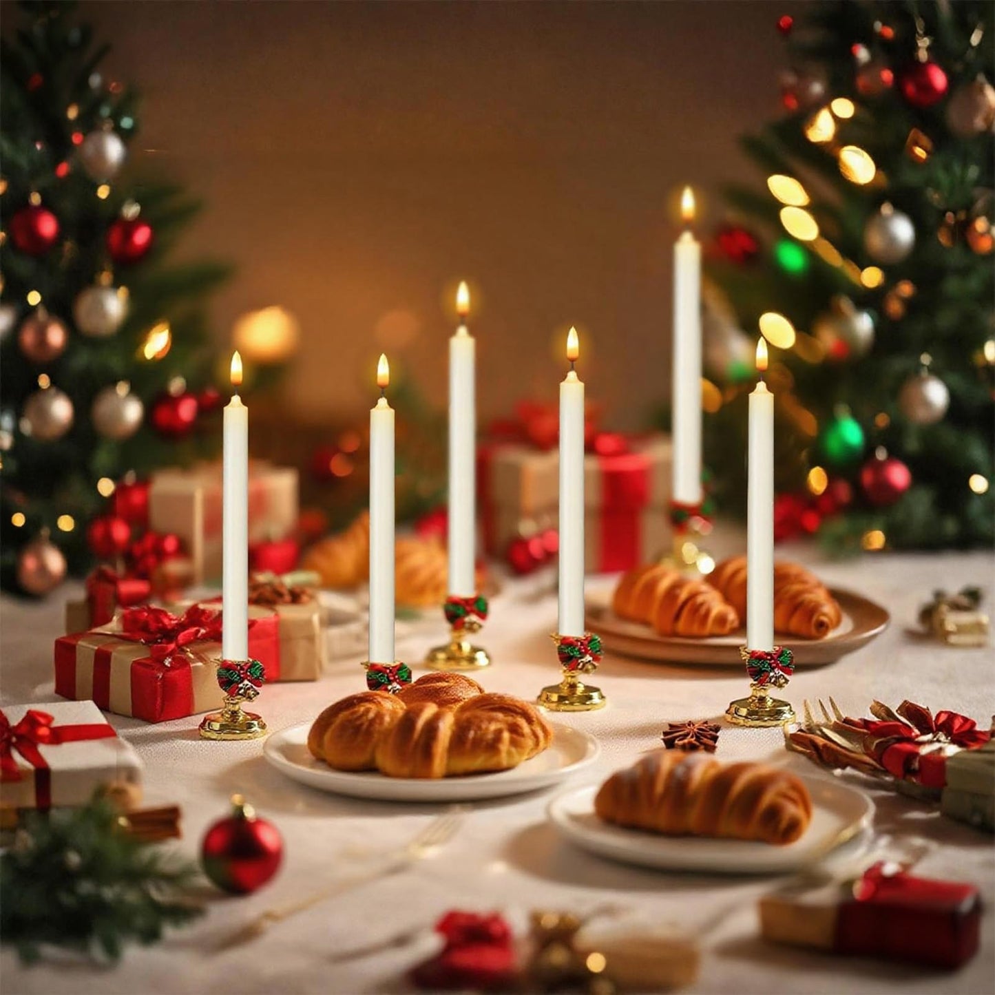 Wondise Flameless Window Candles with Remote Timer, Battery Operated Taper Candles with Wreath, 3D Wick Flickering for Christmas Decoration, Removable Suction Cups and Gold Holders Included (6 Packs)